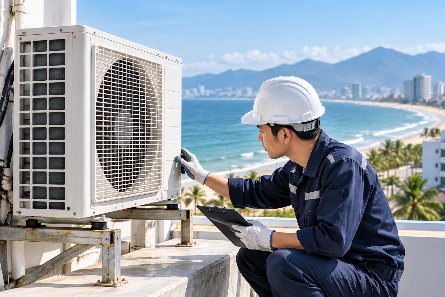 Kiểm tra dàn nóng máy lạnh gần biển an toàn